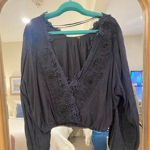 Embroidered linen free people blouse